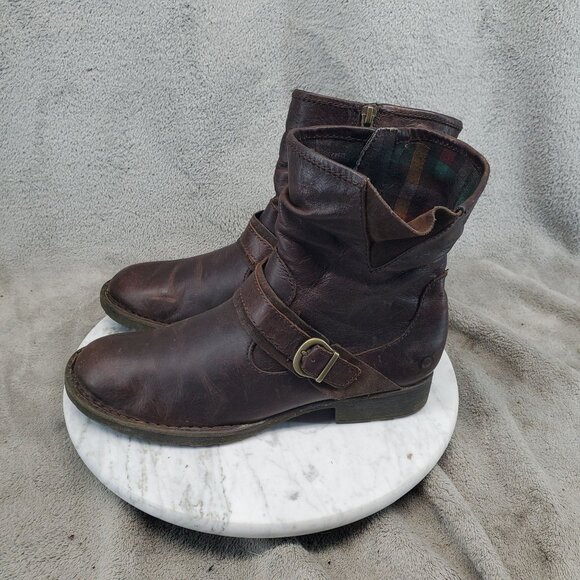 Born Shoes Womens Size 7 Brown Leather Virgo Buckle Strap Boots *Read* - Picture 1 of 11